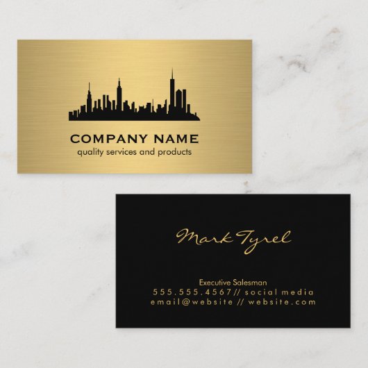 Minimalistische Imitate Gold Metallic Skyline Visitenkarte (Vorne/Hinten)