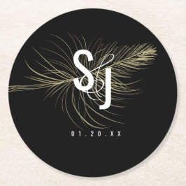 Minimalistische Imitate Goldenes Feather Bohemisch Runder Pappuntersetzer