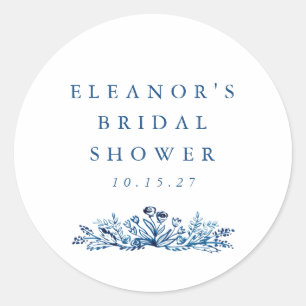 Minimalistische Indigo-Blau-Tinte Botanische Hochz Runder Aufkleber