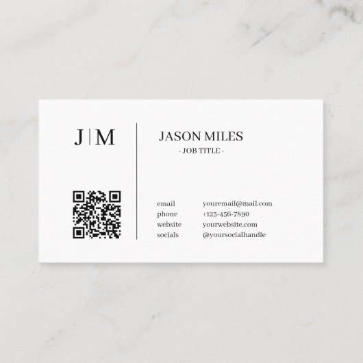 Minimalistische Initialen Eleganter QR-Code Visitenkarte (Rückseite)