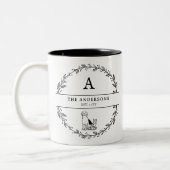 Minimalistische Initialen für ein Geschenkgutschei Zweifarbige Tasse (Links)