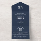 Minimalistische Initialen QR Code Navy Blue Weddin All In One Einladung (Innen Boden)