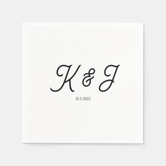 Minimalistische Initials Black Script Monogram Wed Serviette (Vorderseite)