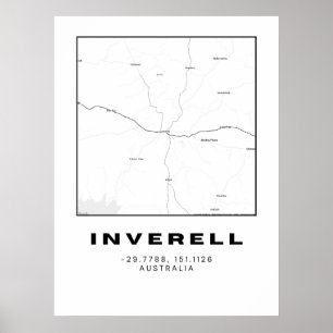 Minimalistische Inverell-Karte mit Koordinaten S Poster