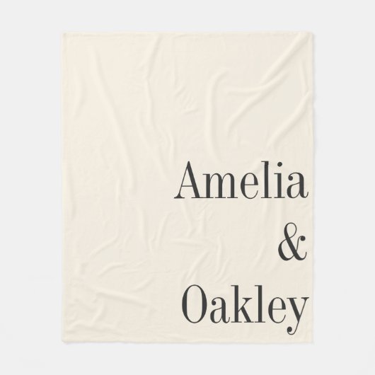 Minimalistische Ivory Ecru Black Elegante Hochzeit Fleecedecke (Vorderseite)