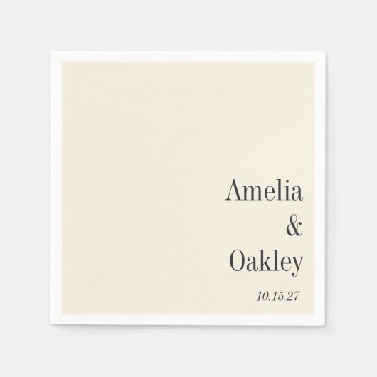 Minimalistische Ivory Ecru Black Elegante Hochzeit Serviette (Vorderseite)