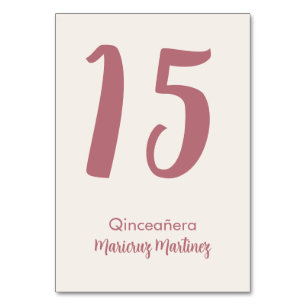 Minimalistische Ivory und Roségold Quinceañera Tischnummer