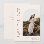 Minimalistische Ivory- und Tan-Bogen-Foto-QR-Code- Save The Date (Vorne/Hinten)