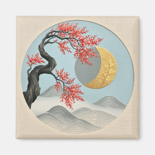 Minimalistische japanische Kirschblüten-Mondlandsc Magnet