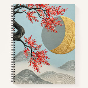 Minimalistische japanische Kirschblüten-Mondlandsc Notizblock