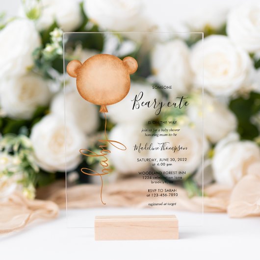 Minimalistische Jemand Beary Niedlich Balloon Baby Acryleinladungen