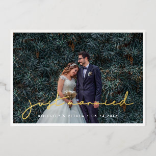 Minimalistische Just Married Foto-Folie Ankündigun Folieneinladung