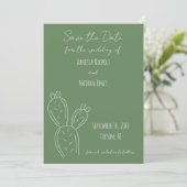 Minimalistische Kakteen Sage Green White Save The Date (Stehend Vorderseite)