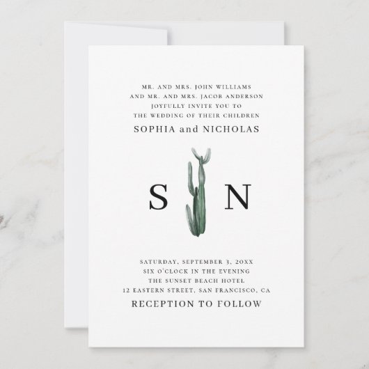 Minimalistische Kaktus | Elegant Desert Boho Weddi Einladung (Vorderseite)