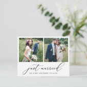 Minimalistische Kalligrafie 2 Foto nur verheiratet Postkarte (Stehend Vorderseite)