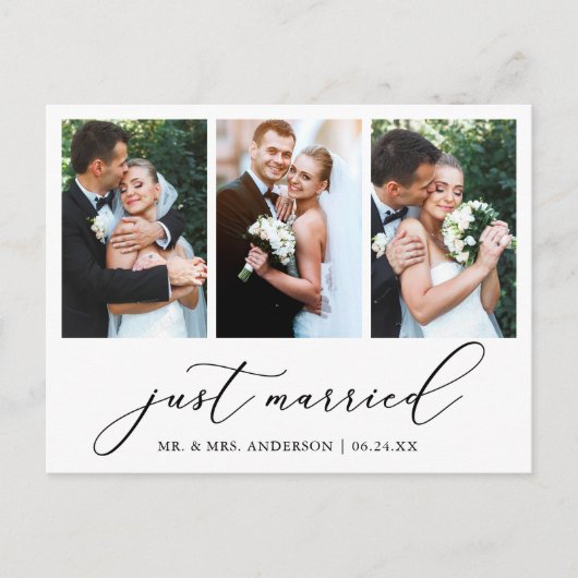 Minimalistische Kalligrafie 3 Foto nur verheiratet Postkarte (Vorderseite)