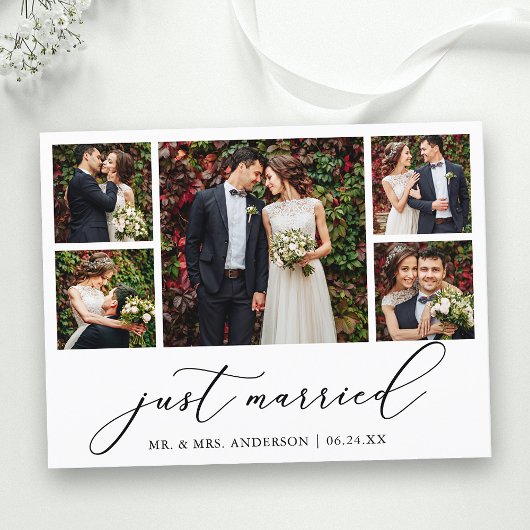 Minimalistische Kalligrafie 5 Fotos nur verheirate Postkarte