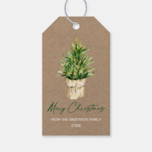 Minimalistische Kalligrafie-AquarellbaumKraft Geschenkanhänger