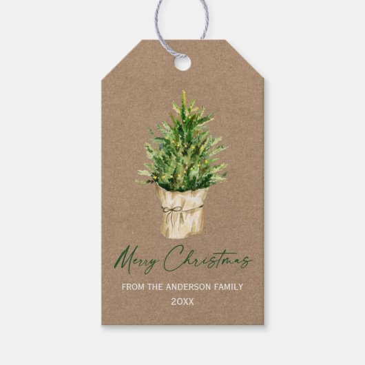 Minimalistische Kalligrafie-AquarellbaumKraft Geschenkanhänger (Vorderseite)