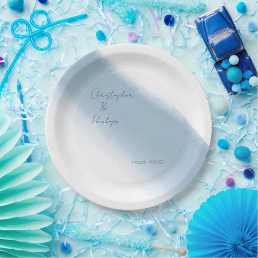 Minimalistische Kalligrafie, blaues Wasser Pappteller (Party)