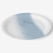 Minimalistische Kalligrafie, blaues Wasser Pappteller (Schrägansicht)