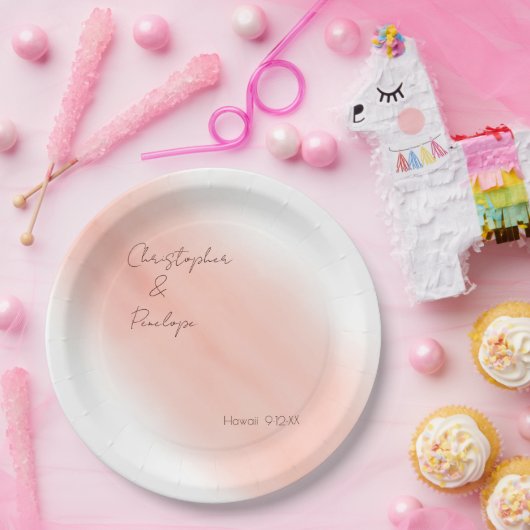 Minimalistische Kalligrafie-Blush-Wasserfarbenhoch Pappteller (Party)