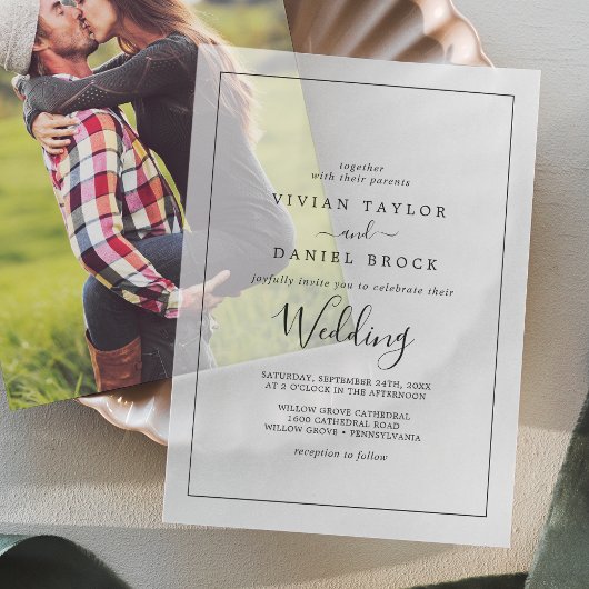 Minimalistische Kalligrafie Boho Classic Black Wed Pergament Einladungen