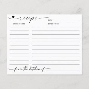 Minimalistische Kalligrafie Brautparty Rezeptkarte