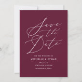 Minimalistische Kalligrafie Burgundy Foto Save The Date (Vorderseite)