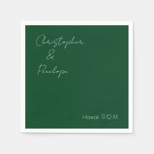 Minimalistische Kalligrafie Dark Emerald Wedding Serviette (Vorderseite)