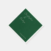 Minimalistische Kalligrafie Dark Emerald Wedding Serviette (Ecke)