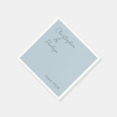 Minimalistische Kalligrafie Dusty Blue Travel Wedd Serviette (Ecke)