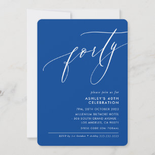 MINIMALISTISCHE Kalligrafie elegant 40. Party blau Einladung