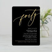 MINIMALISTISCHE Kalligrafie elegant 40. Party schw Folieneinladung (Stehend vorne)