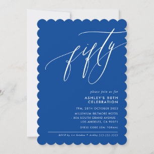 MINIMALISTISCHE Kalligrafie elegant 50. Party blau Einladung