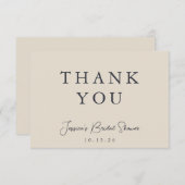 Minimalistische Kalligrafie Elfenbein-Brautparty-F Dankeskarte (Vorne/Hinten)