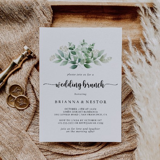 Minimalistische Kalligrafie Eucalyptus Wedding Bru Einladung