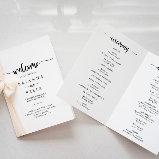 Minimalistische Kalligrafie-FaltenWedding Programm