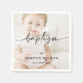 Minimalistische Kalligrafie Foto Baby-Taufe Serviette (Vorderseite)