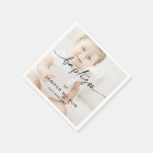 Minimalistische Kalligrafie Foto Baby-Taufe Serviette (Ecke)