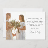 Minimalistische Kalligrafie-Foto-Hochzeit Dankeskarte (Rückseite)