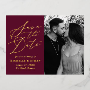 Minimalistische Kalligrafie-Foto-Save-the-Date-Kar Folie Einladungspostkarte
