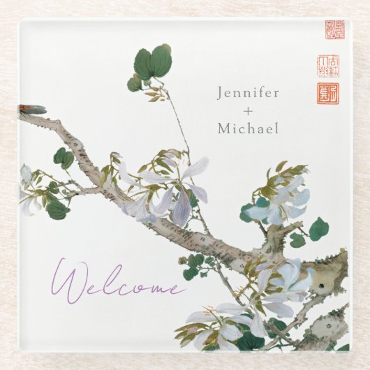 Minimalistische Kalligrafie Glasuntersetzer (Vorderseite)