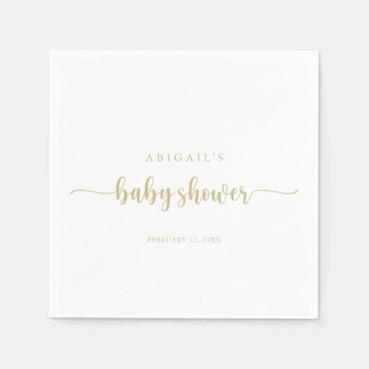 Minimalistische Kalligrafie Gold Baby Dusche Napki Serviette (Vorderseite)