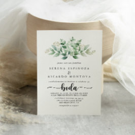 Minimalistische Kalligrafie Green Eucalyptus Boda Einladung