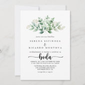 Minimalistische Kalligrafie Green Eucalyptus Boda Einladung (Vorderseite)