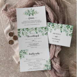 Minimalistische Kalligrafie-Grüne Eukalyptus-Hochz Dreifach Gefaltete Einladung