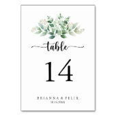 Minimalistische Kalligrafie-Grüne Eukalyptus-Hochz Tischnummer (Rückseite)