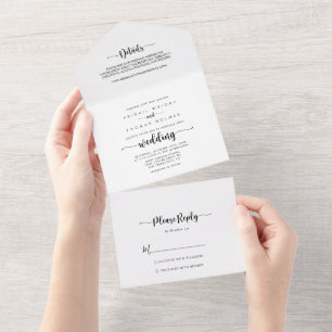 Minimalistische Kalligrafie-Hochzeit   All In One Einladung
