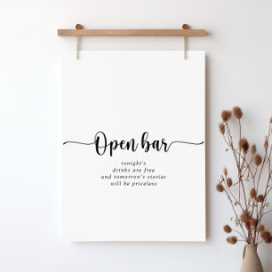 Minimalistische Kalligrafie Hochzeit Open Bar Sign Poster